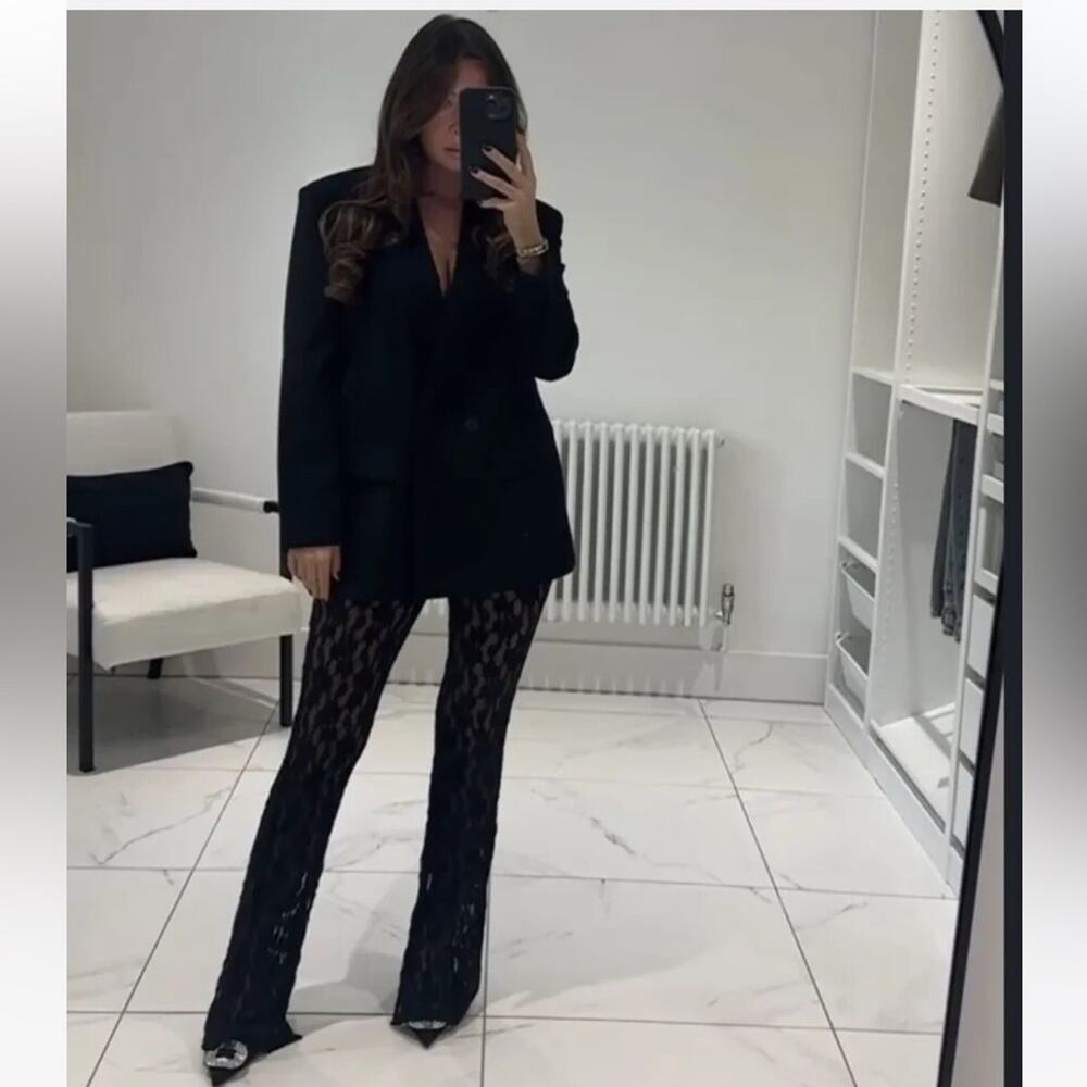 Zara Black SLIT LACE LEGGINGS - Picture 6 of 13